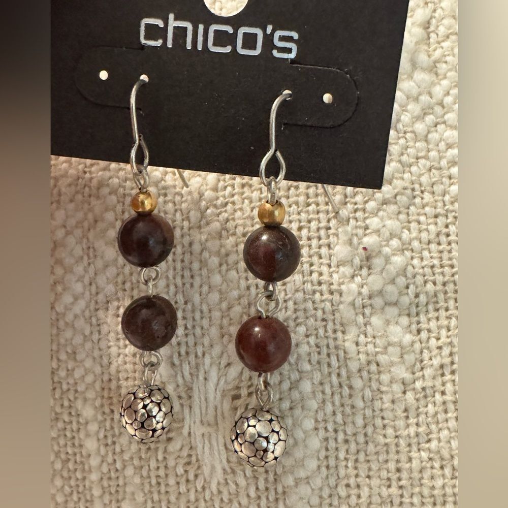 0262-Chico's Silver and Brown‎ Dangle Earrings
